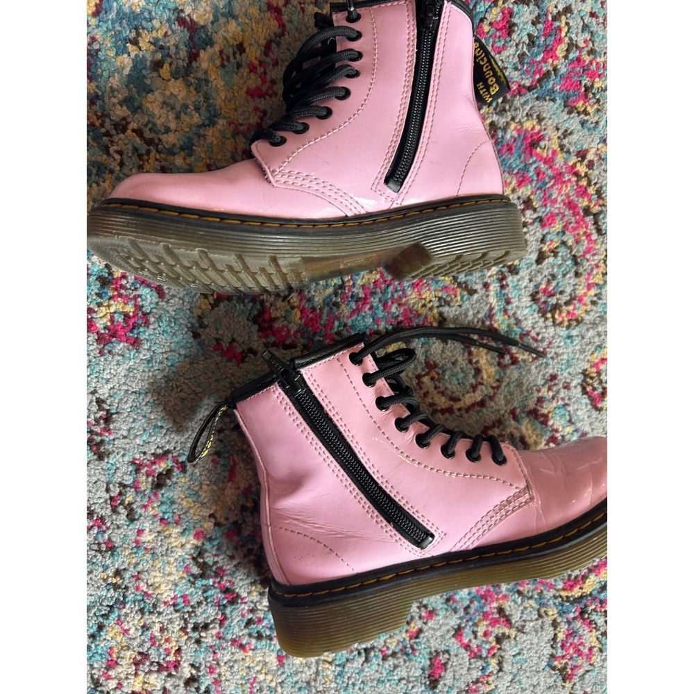 Dr. Martens 1460 J Boots Pink Patent Leather Lace Up Side Zip Kids Size 1 US - Picture 6 of 9